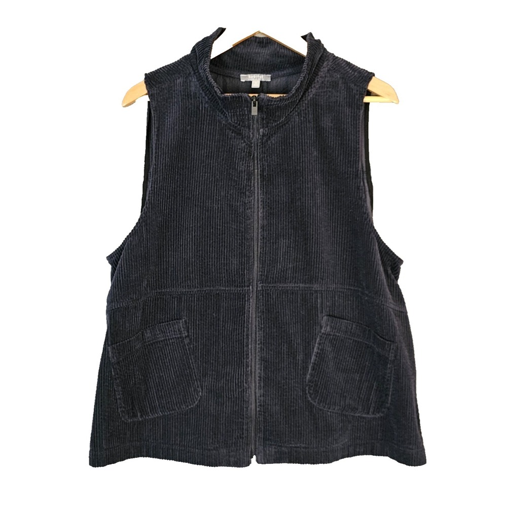 Habitat Womens XL Vest Navy Blue Wide Wale Corduroy Full Zip Cotton Swing Pleat